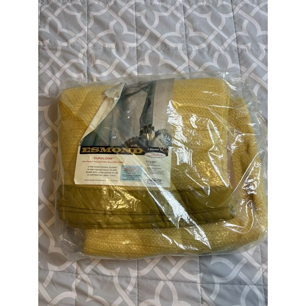 Vintage Edmond Duraloom  Blanket Yellow Celular Thermal Blanket